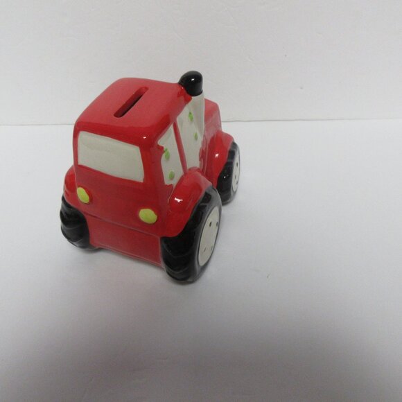 5.75" X 5.75" Red, Black And White Ceramic Tractor Bank - Picture 3 of 5